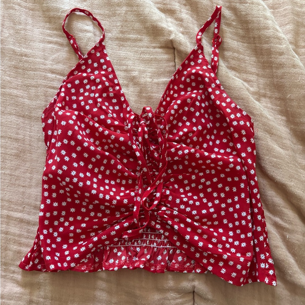Elegant Red Floral Camisole Top